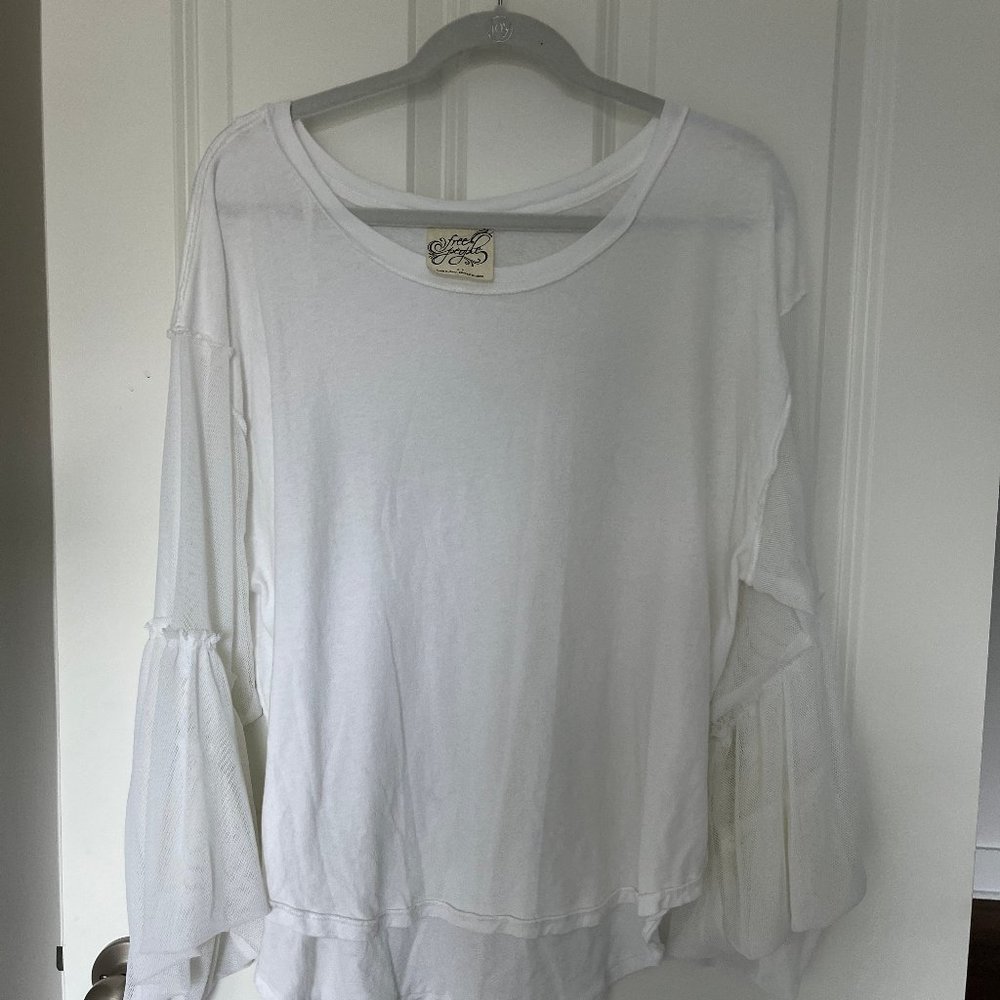 Free People Long Sleeve Shirt with Mesh/Net Sleeves in White